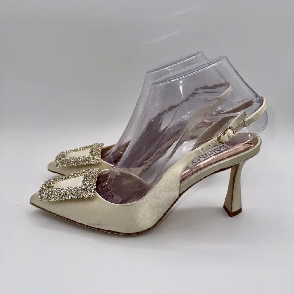 Badgley Mischka Enida Rhinestone Slingback Heels Women's Size 6‎ Champagne Satin